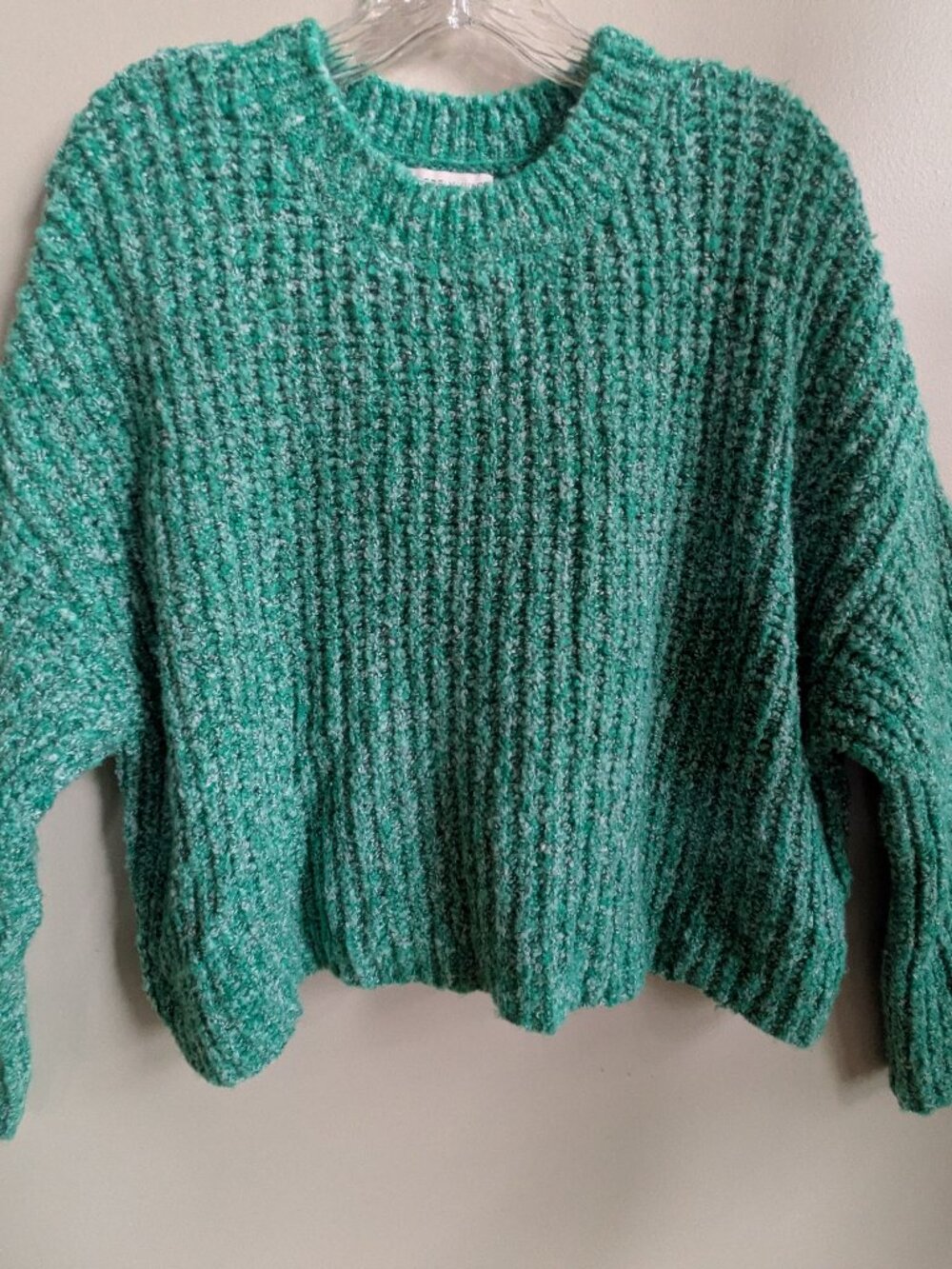 Sincerely Jules green ribbed knit sweater woman's M long sleeve crew neck #748